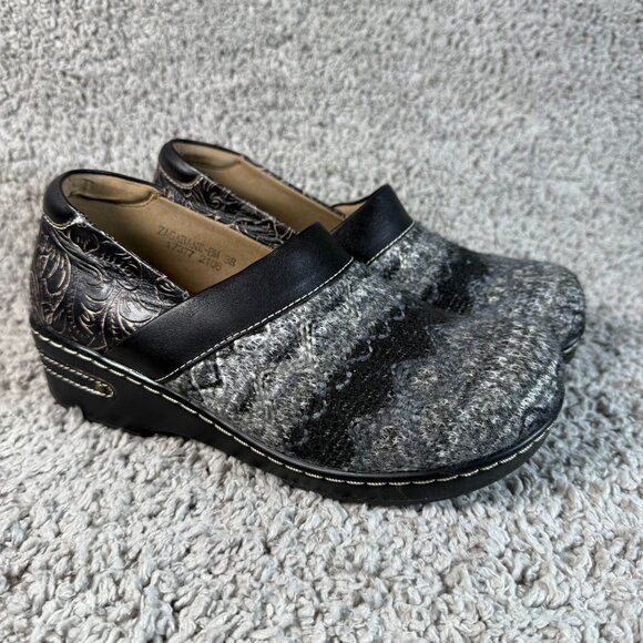 L'Artiste Spring Step Zagabank Womens 38 Black Leather Woven Textile Slip On Clo - Picture 1 of 7